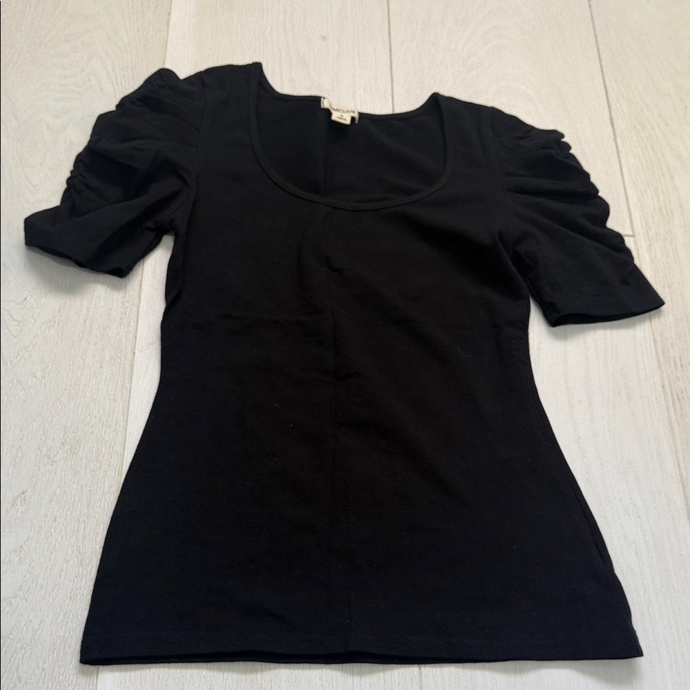 Love Culture Black Puff Sleeve Fitted Blouse